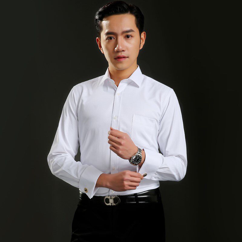 2024春秋季新款男士高档礼服长袖衬衫男式燕子领衬衣随机配送袖扣
