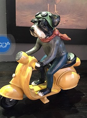 美式乡村欧式复古创意个性机车雪纳瑞狗狗动物装饰品摩托车摆件