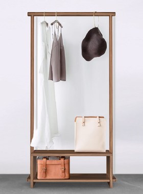 新中式可坐衣架黑胡桃实木落地挂衣架卧室玄关衣帽架可移动家用