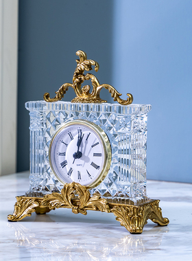 欧式美式水晶小座钟摆件法式小时钟家居饰品 复古典装饰钟台摆设