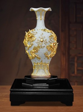 厦门漆线雕工艺品龙凤陶瓷花瓶摆件新婚礼物送新娘乔迁开业送礼品