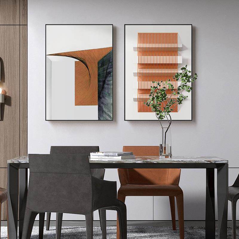 旋律现代简约橙色客厅装饰画抽象线条沙发背景挂画极简艺术壁画