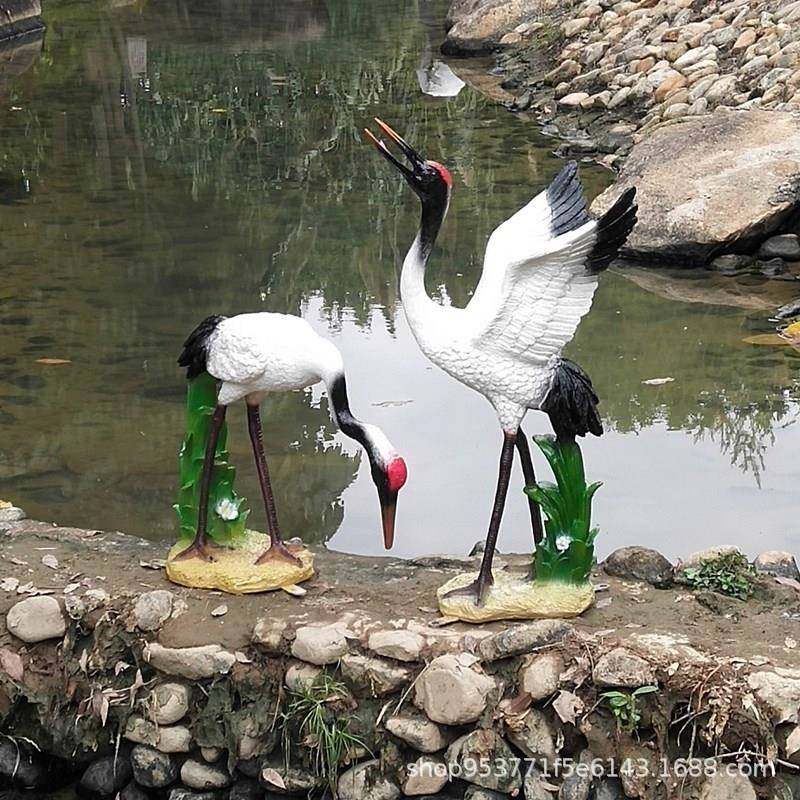 创意仿真丹顶鹤仙鹤火烈鸟动物摆件白鹭庭院公园绿地别墅景观装饰