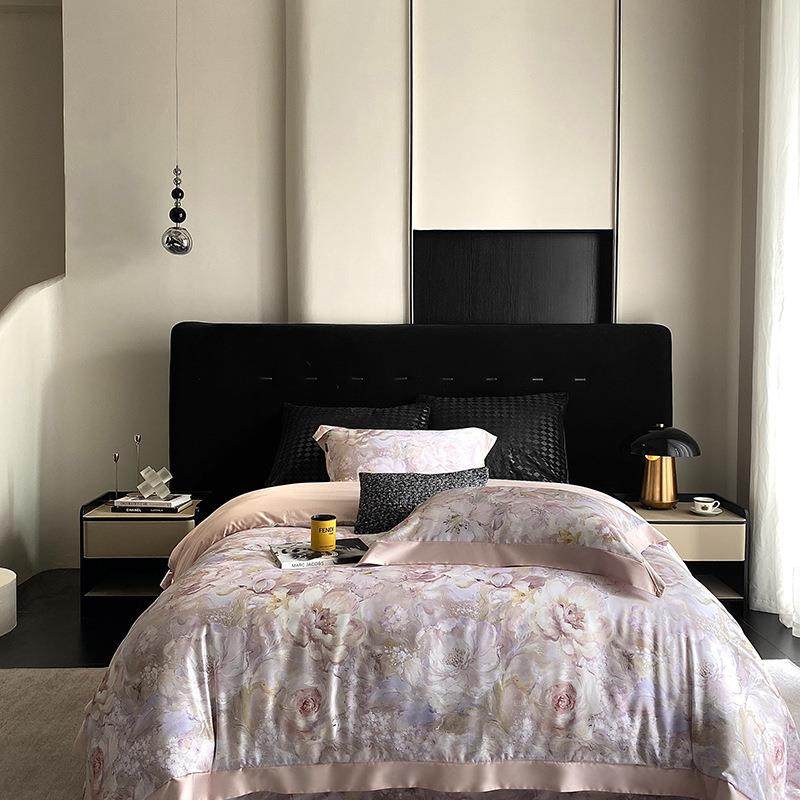 美式高端天丝棉被套床单套件数码印花秋冬裸睡床上用品床盖四件套