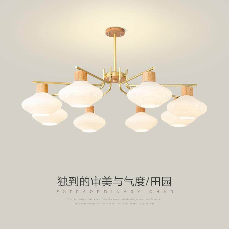 客厅吊灯led简约原木风日式餐厅卧室灯北欧创意中古柿子大厅灯具
