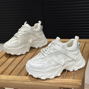 女鞋 厚底轻便休闲鞋 爆款 2025新款 网面透气网鞋 增高6cm真皮老爹鞋