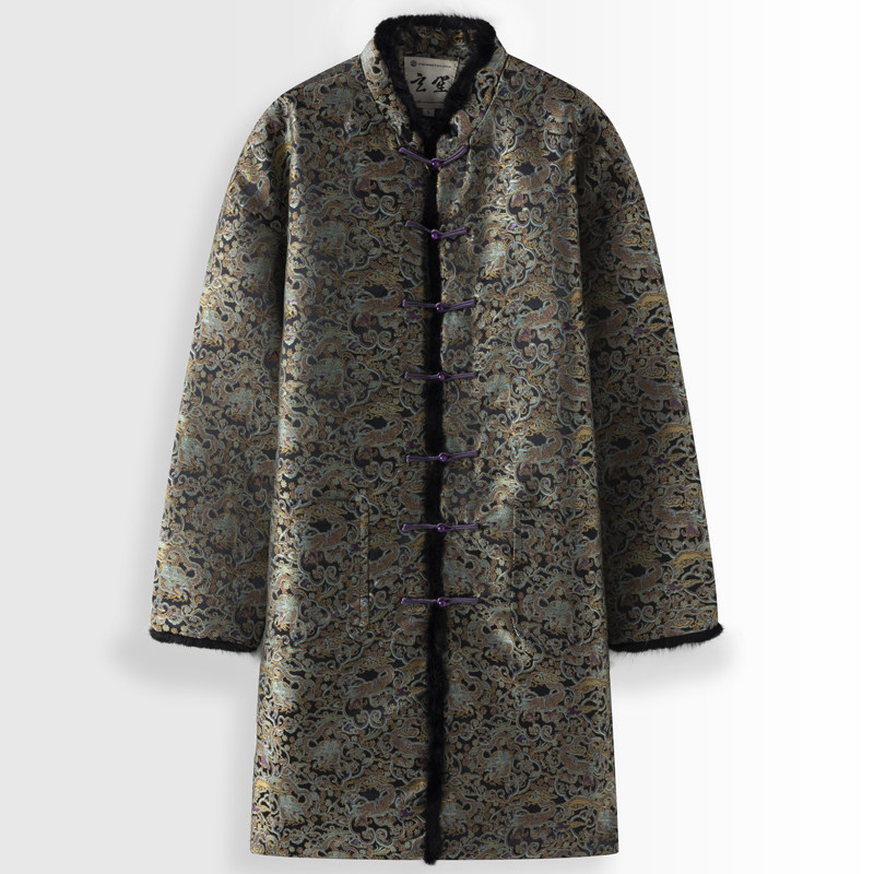 冬季男士中长款唐装男加厚立领棉衣外套中国风冬装复古盘扣棉袄男