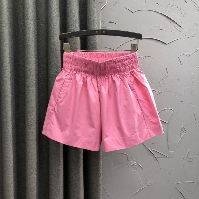 粉色松紧腰休闲短裤女夏季时尚宽松洋气百搭韩版薄款a字阔腿热裤