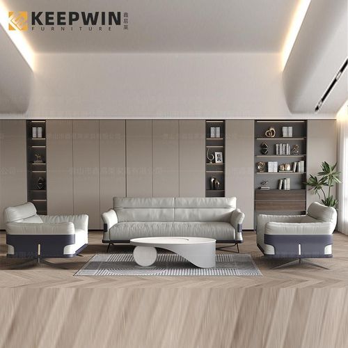 公室沙发现代简办约商F-2857务会客区接室家用真发皮三人位多人待