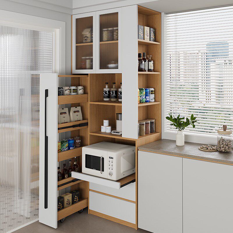 实木夹缝窄餐边柜橱柜侧面抽拉收纳柜厨房电器置物架转角高柜定制