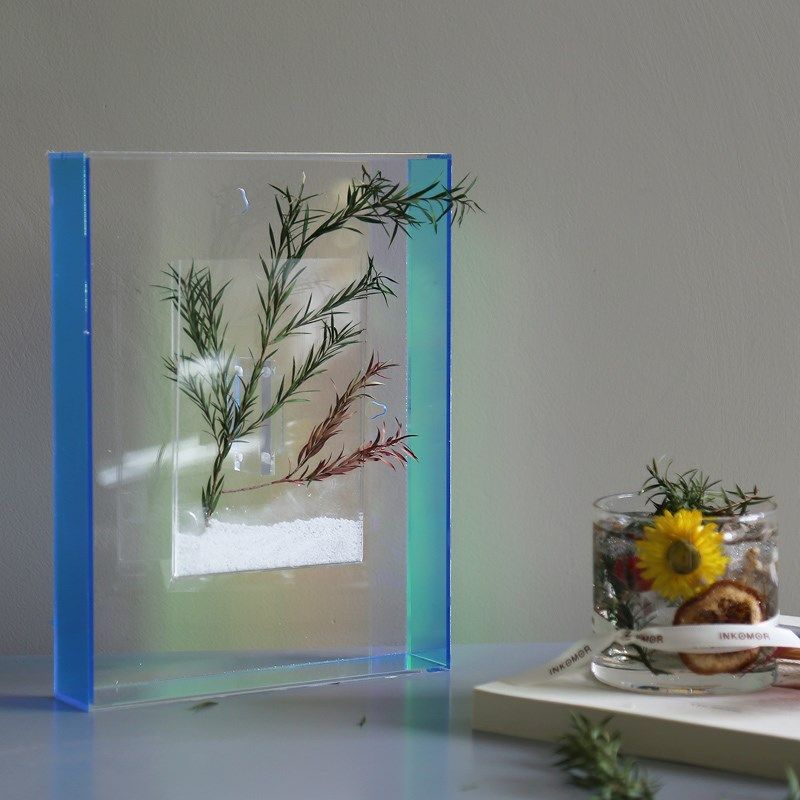 现代简约蓝色亚克力植物画托盘摆件创H意样板间酒柜艺术软装饰品,家居饰品,装饰摆件,淘宝优惠券,粉丝福利购,淘宝优惠卷