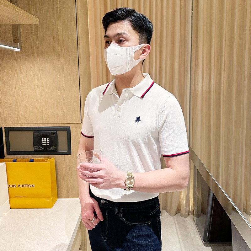 意式优雅青年刺绣衣服翻领t恤男 时尚新款商务休闲短袖男款plop衫