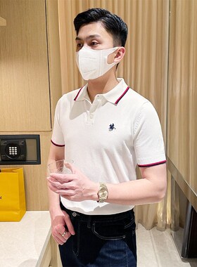 意式优雅青年刺绣衣服翻领t恤男 时尚新款商务休闲短袖男款plop衫
