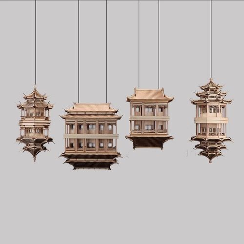 新中式样板间客厅灯具禅意木质建筑模型拼装饰售楼部会所酒店吊灯