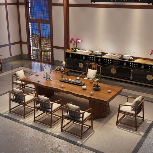 新中式大板功夫茶桌泡茶桌t不规则复古茶台实木茶桌办公室接待茶