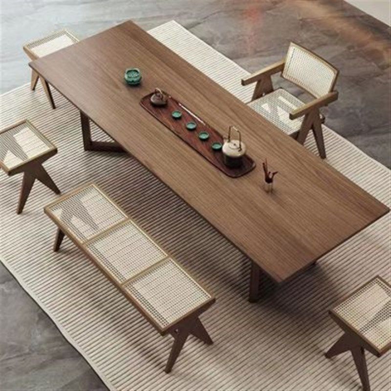 实木茶桌新中式胡桃木泡茶桌子创意办公室家用接待会客茶台大板桌