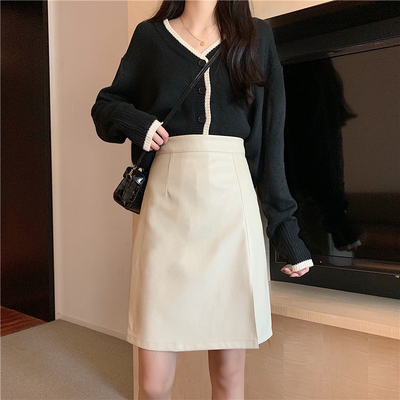 轻熟风开叉小皮裙大码女装包臀一步裙秋冬胖MM中裙高腰a字半身裙