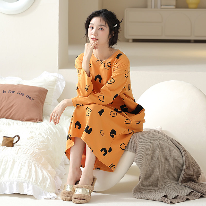 睡裙女春秋季纯棉长袖宽松长版过膝加大码洋装睡衣带胸垫家居服,女士内衣/男士内衣/家居服,睡裙,淘宝优惠券,粉丝福利购,淘宝优惠卷