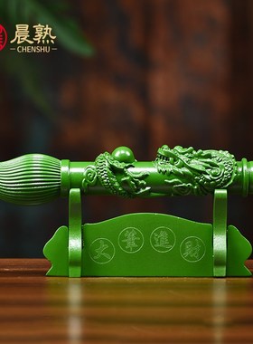 绿色文昌笔木雕摆件大笔进财家居店铺装饰实木工T艺品店铺开业送