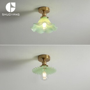 薄荷绿玻璃吸顶灯走廊连廊过道入户花园阳台日式榻榻米小卧室灯.