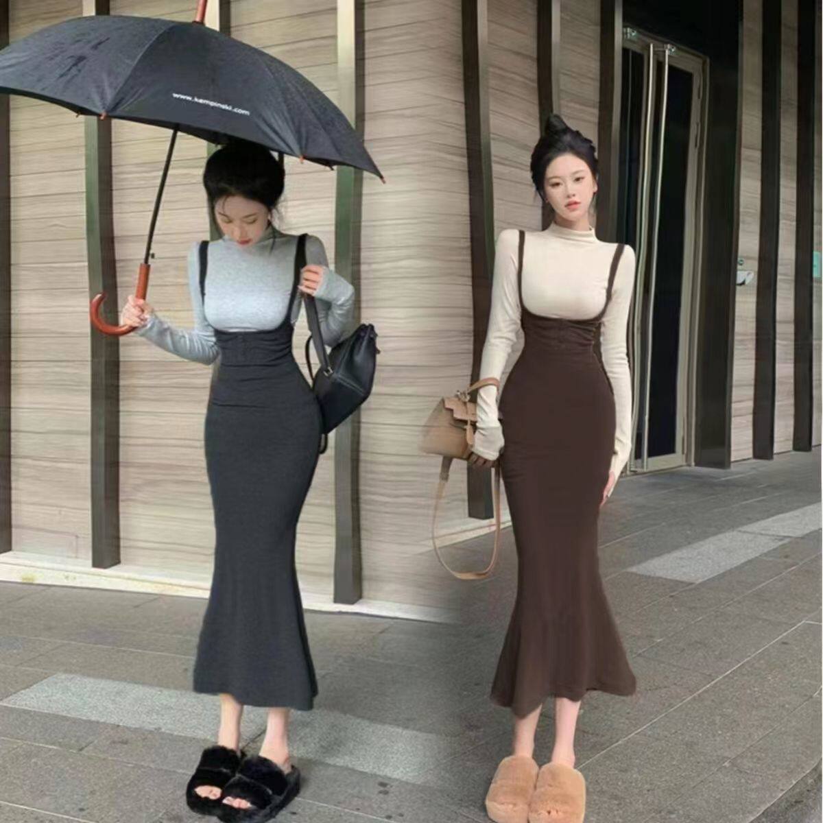 港味高级感收腰吊带连衣