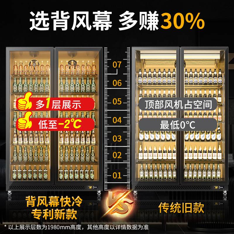 朗洛琳啤酒展示柜网红酒水饮料柜保鲜立式冰柜三门冰箱商用冷藏柜