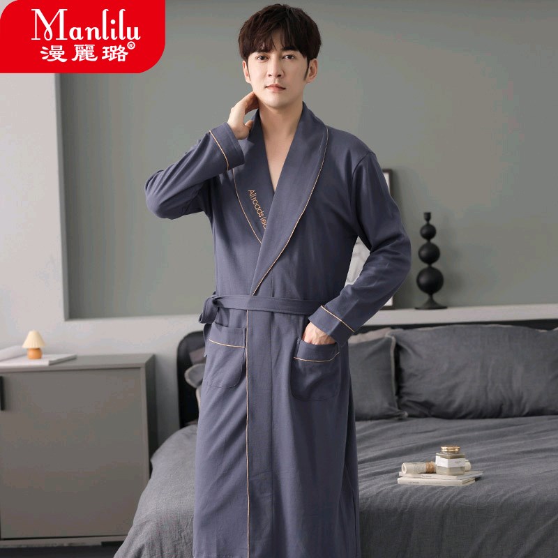 连体睡衣男e春秋季纯棉长袖浴袍男士浴衣秋冬男款和服睡袍全棉大
