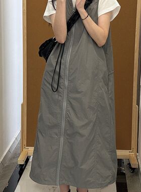速干工装机能背心裙胖mm大码裙子女夏天显瘦背带裙小众设计连衣裙