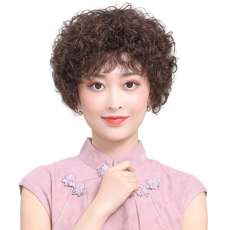 假发女士短卷发假发套中老年全真人发丝妈妈款全头套头发真自然