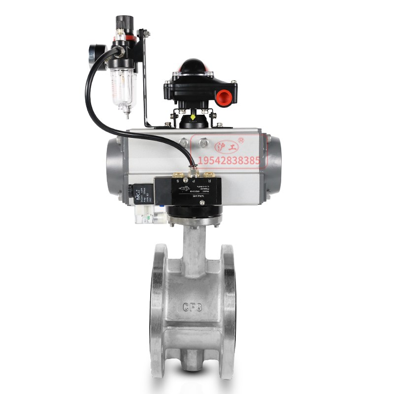 上海沪工阀b门D641X-16P不锈钢气动软密封法兰蝶阀 自动 防爆 调