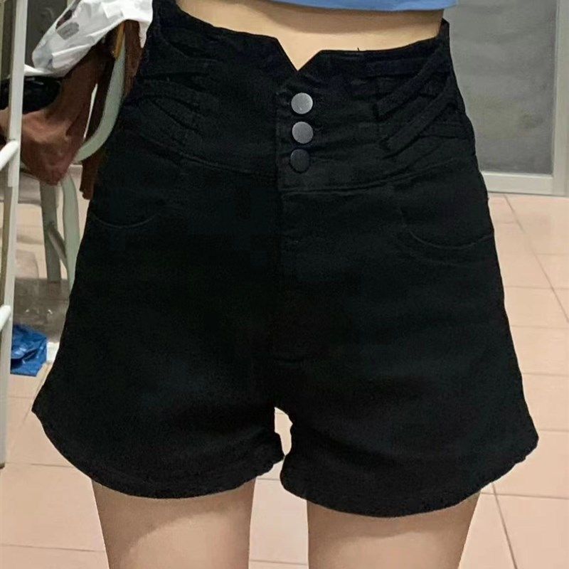 黑色大码显瘦高腰牛仔短裤女辣妹夏季新款不规则设计感a字热裤子