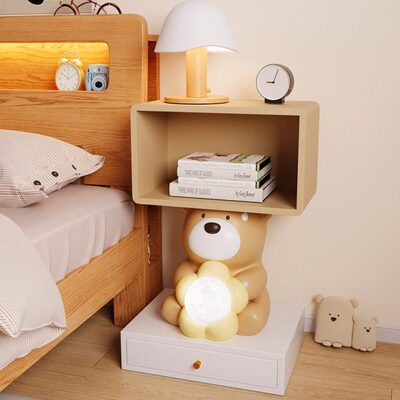 熊抱灯床头柜落地摆件创意卧室床边装饰品可爱卡通树脂奶油风艺术