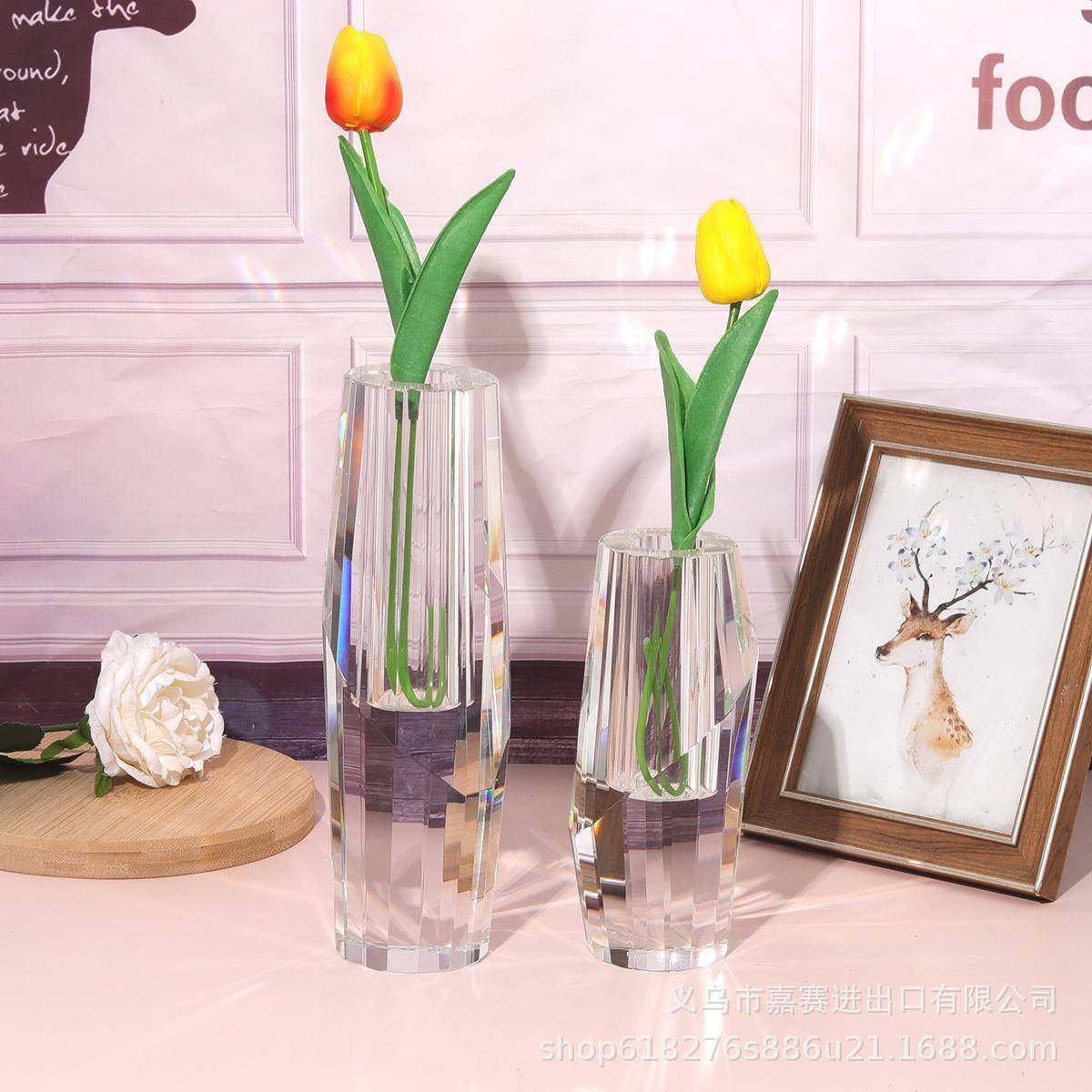 桌面客厅卧室摆件简约风格干花花插工艺品透明水晶切面花器花瓶,纺织面料/辅料/配套,纺织机械配件,淘宝优惠券,粉丝福利购,淘宝优惠卷