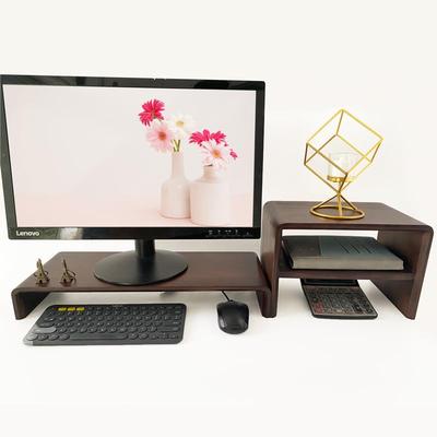 2I双层电脑显示器增高置物架办公桌面收纳架屏幕底座支架加高实木