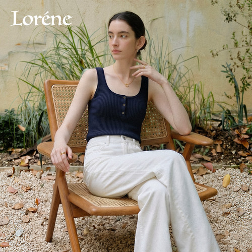 LORENE吊带亨利领修身针织背心