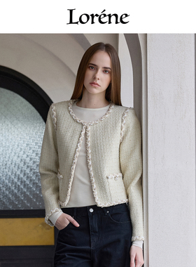 Lorene羊毛外套女波西米亚法式风圆领修身短款小香风西装外套女