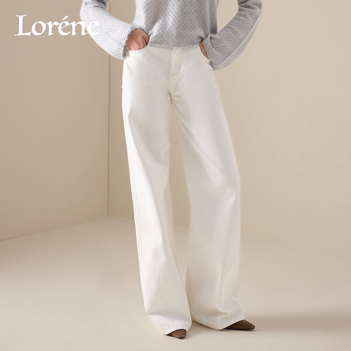 Lorene牛仔裤26春装高腰直筒裤子纯棉水洗长裤女阔腿休闲牛仔