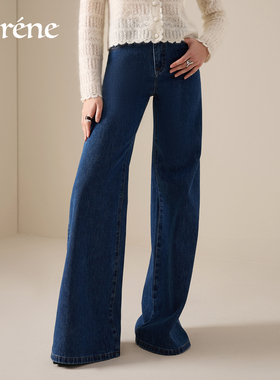 Lorene牛仔裤女2026春新款复古极简高腰水洗做旧长裤阔腿牛仔裤