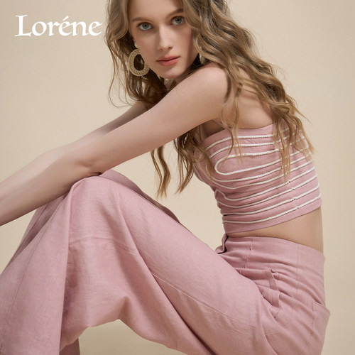 Lorene亚麻阔腿裤高腰长裤