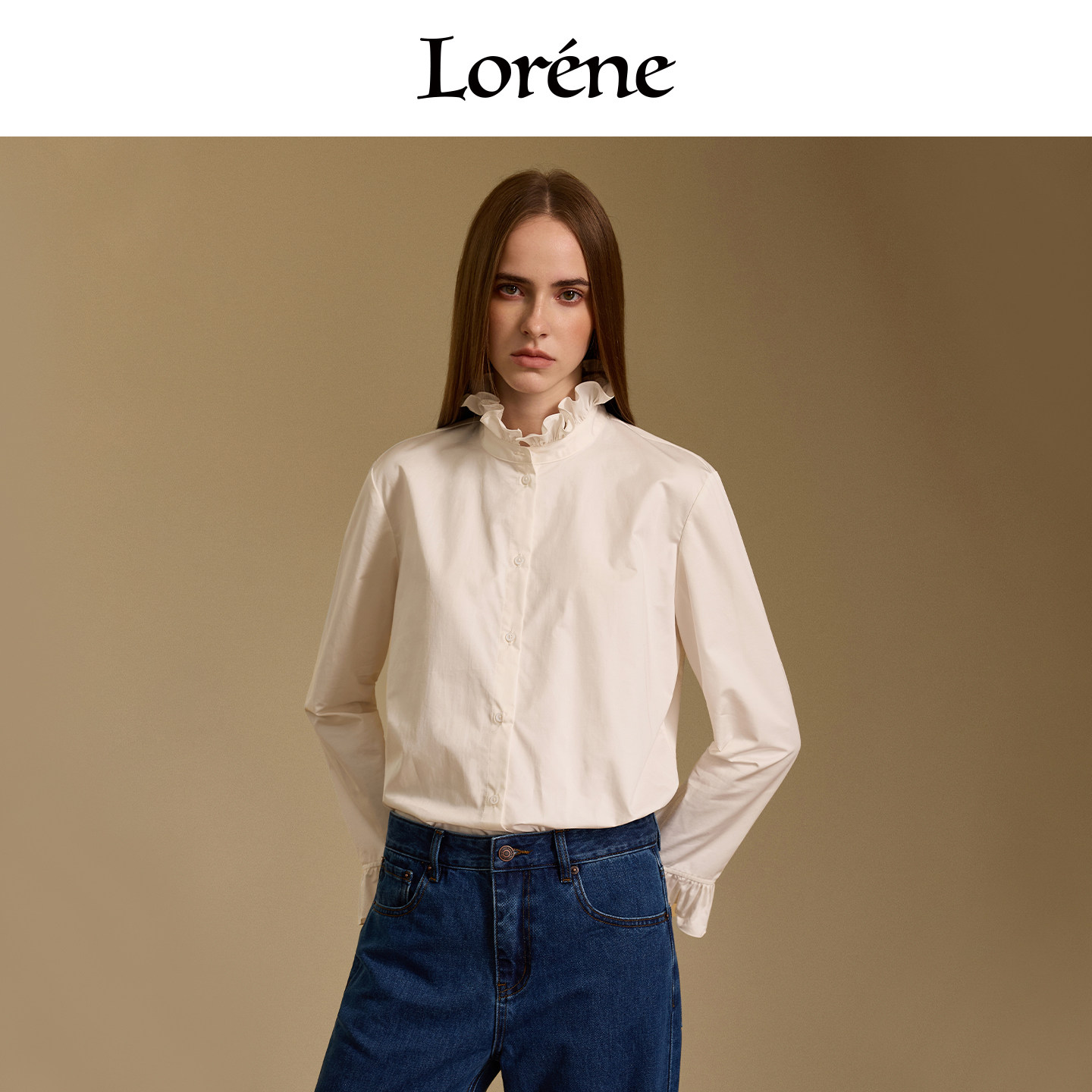 Lorene衬衫女2025秋冬纯棉长袖立领复古宫廷风浪漫花瓣领衬衣女