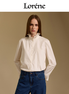 Lorene衬衫女2025秋冬纯棉长袖立领复古宫廷风浪漫花瓣领衬衣女