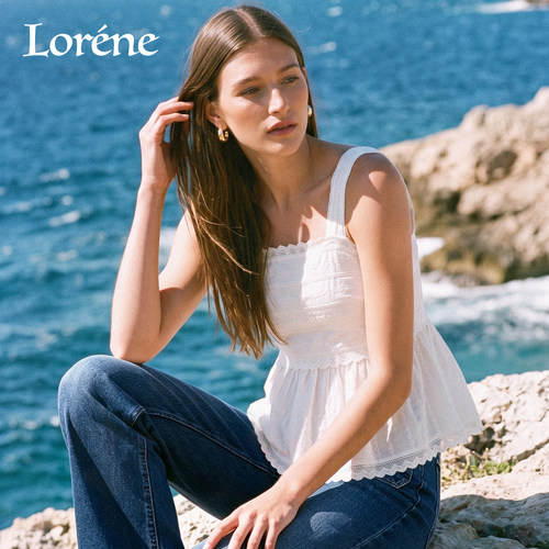 Lorene全棉立体抽褶方领吊带
