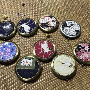 手作布艺古风拉丝光面铜镜随身化妆镜折叠双面手工镜子中国风礼物