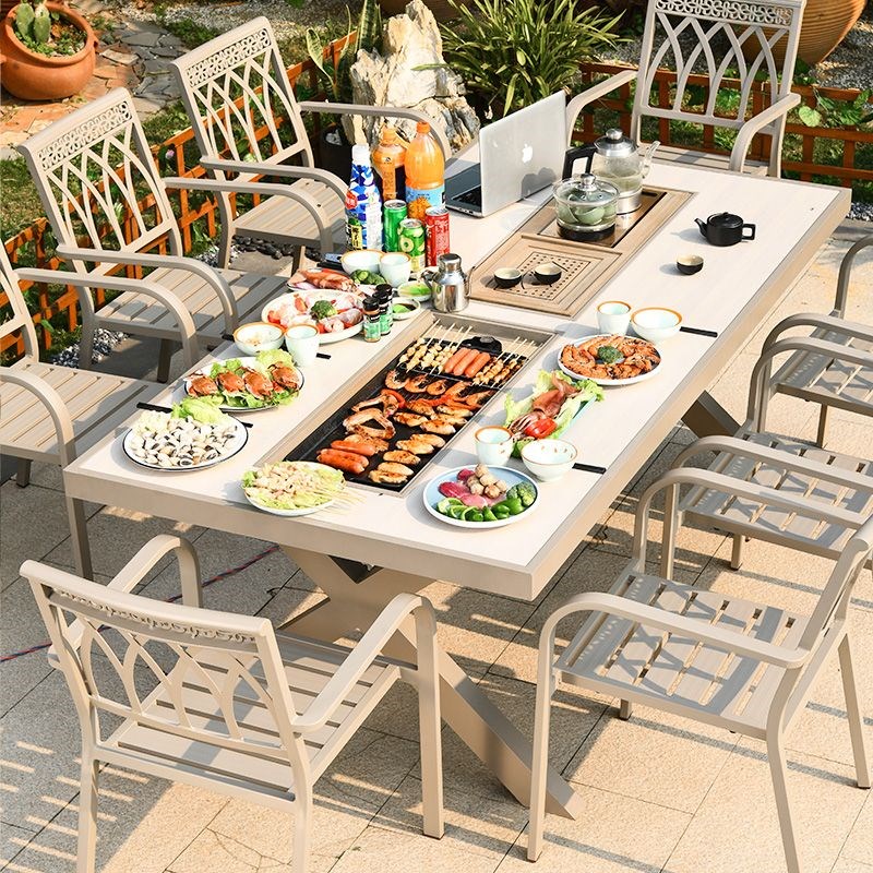 藤朝铝合金烧烤桌j椅家庭烧烤桌家用烧烤炉电烤桌庭院一体户外桌