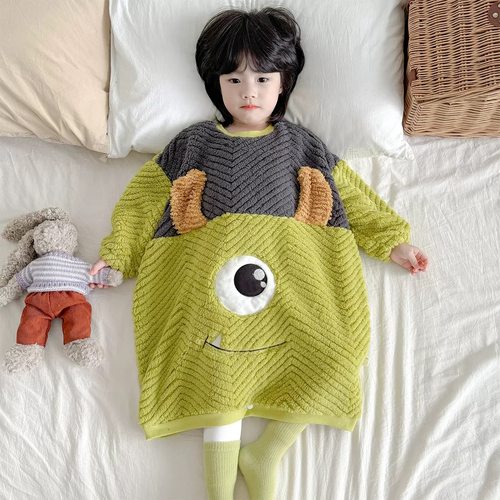 秋冬宝宝法兰绒连体睡袋睡裙防踢