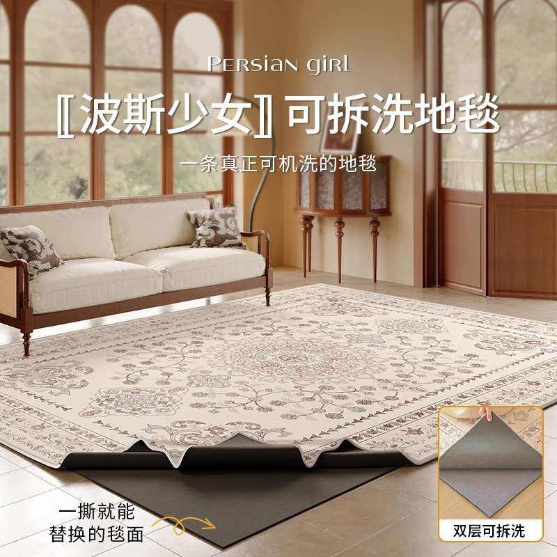 可拆洗地毯客厅2025新款高级法式地复古垫免洗奢轻卧室感沙发家用,居家布艺,入户地垫,淘宝优惠券,粉丝福利购,淘宝优惠卷