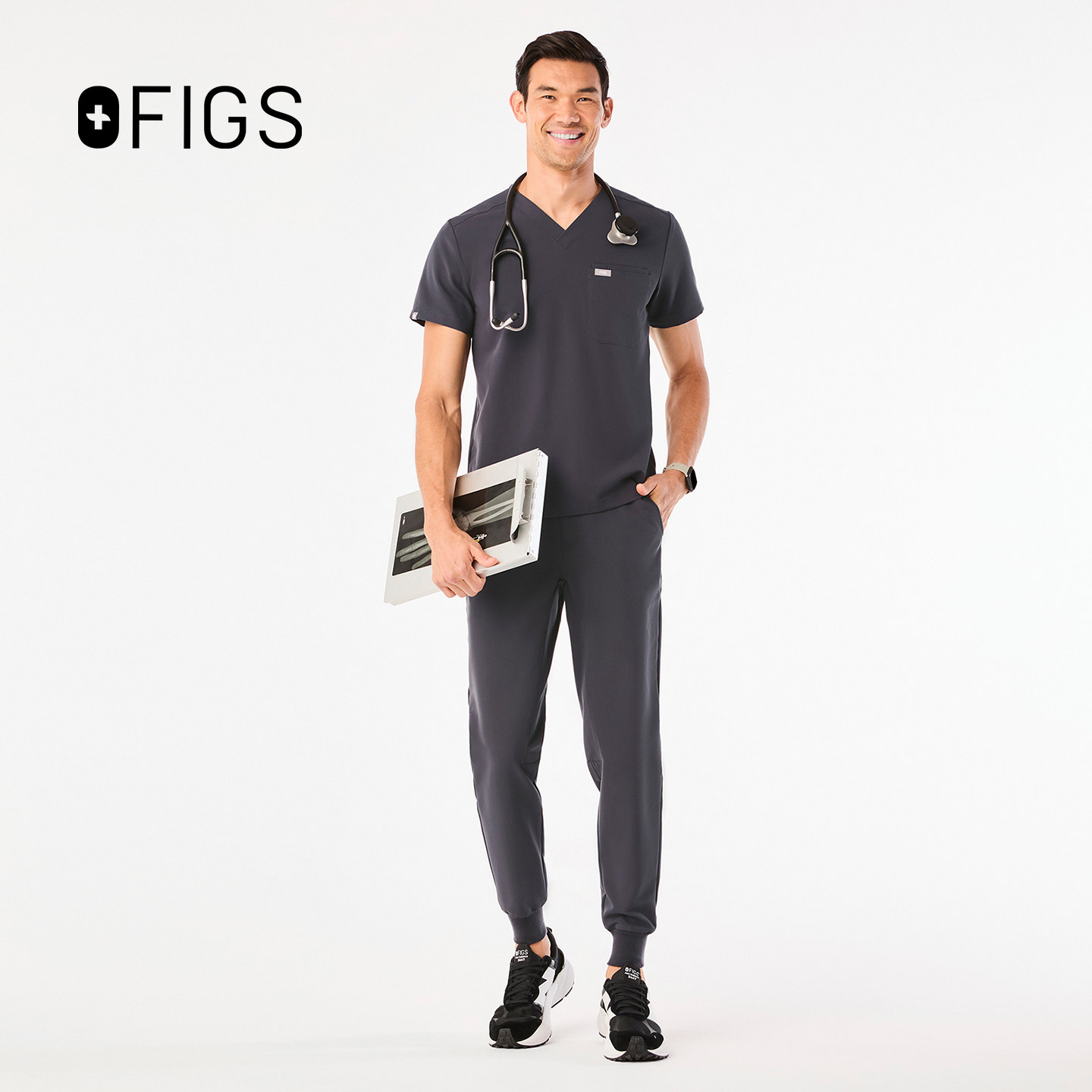 FIGS 炭黑色医护套装 男士速干刷手服 牙科医生工作服(上衣+裤子)