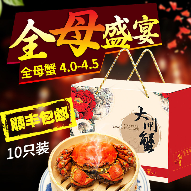 【现货活蟹】苏州鲜活全母大蟹精品母蟹大闸蟹4.0-4.5两10只礼盒