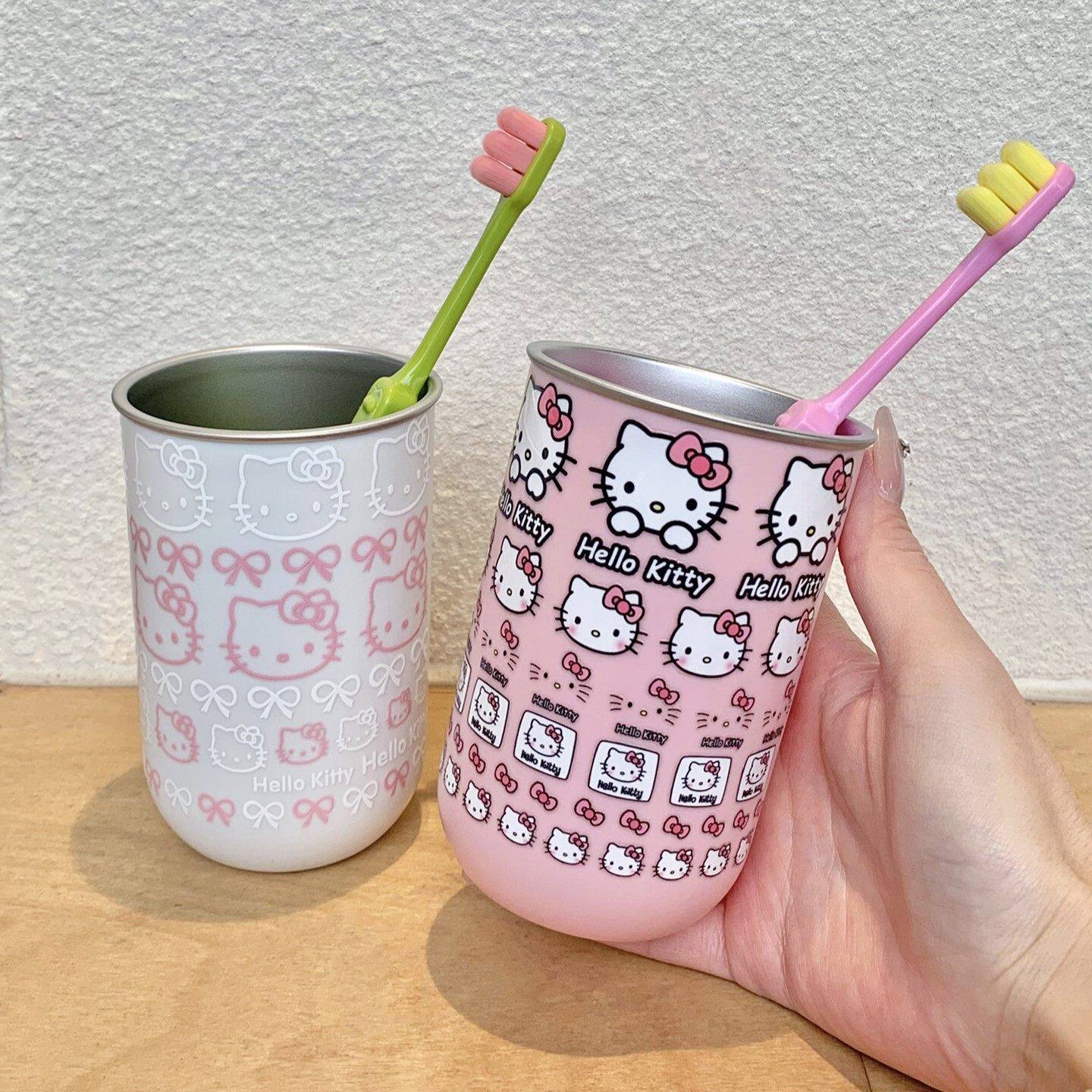 日式可爱家用不锈钢漱口杯kitty印花儿童洗漱杯学生宿舍刷牙杯子
