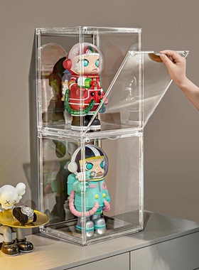 泡泡玛特盲盒收纳展示架molly400展示盒防尘高透大号乐高展示柜